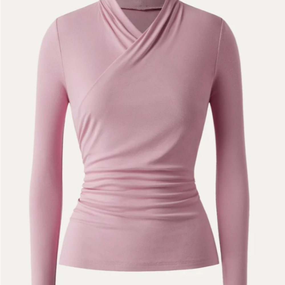 Women’s Pink Wrap-Style Long Sleeve Top